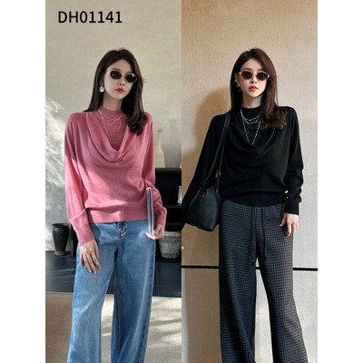 假两件荡领钩花羊毛衣