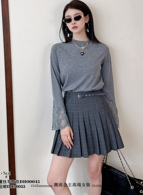 DI-SUI正品2025秋冬新款女装00045圆领棉羊毛袖子拼接蕾丝上衣