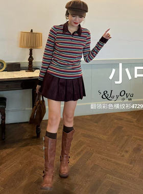特价S Jayova欧韩2025秋冬新款女装47299通勤翻领彩色条纹长袖