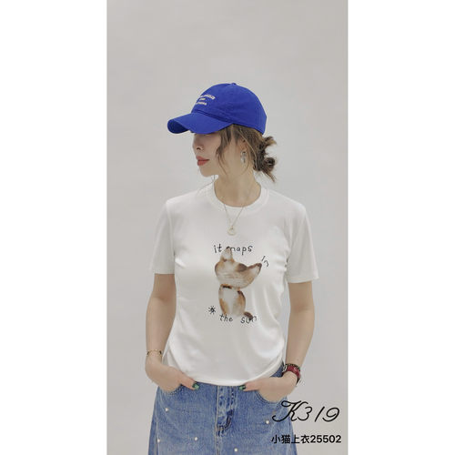 K319正品春夏女小猫修身T恤