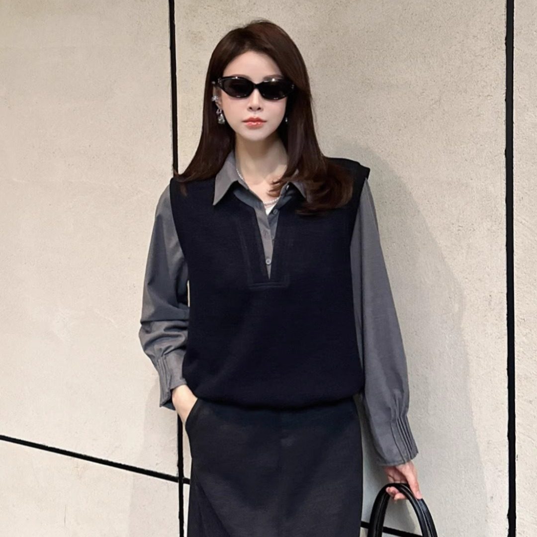 D现货正品DI-SUI新款2025秋冬女装26525通勤风假两件羊毛小衫,女装/女士精品,衬衫,淘宝优惠券,粉丝福利购,淘宝优惠卷