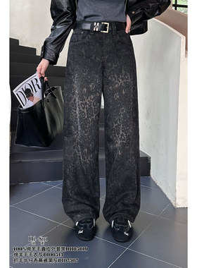 DI-SUI欧韩2025秋冬新款女装07507潮酷风加绒豹纹渐变直筒牛仔裤