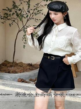 特价R牌正品女装秋季20824气质刺绣翻领衬衫时尚百搭上衣