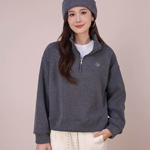 特价SANER欧洲站2025秋冬新女装824504极简休闲风半拉链加绒卫衣