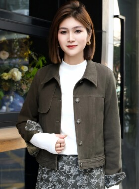 现货特价FMF欧货2025女装S Jayova秋冬43415翻领夹棉撞色短外套