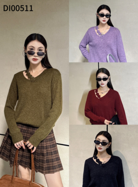DI-SUI欧洲站2025秋冬新款女装00511棉羊毛花朵领口舒适显瘦毛衣