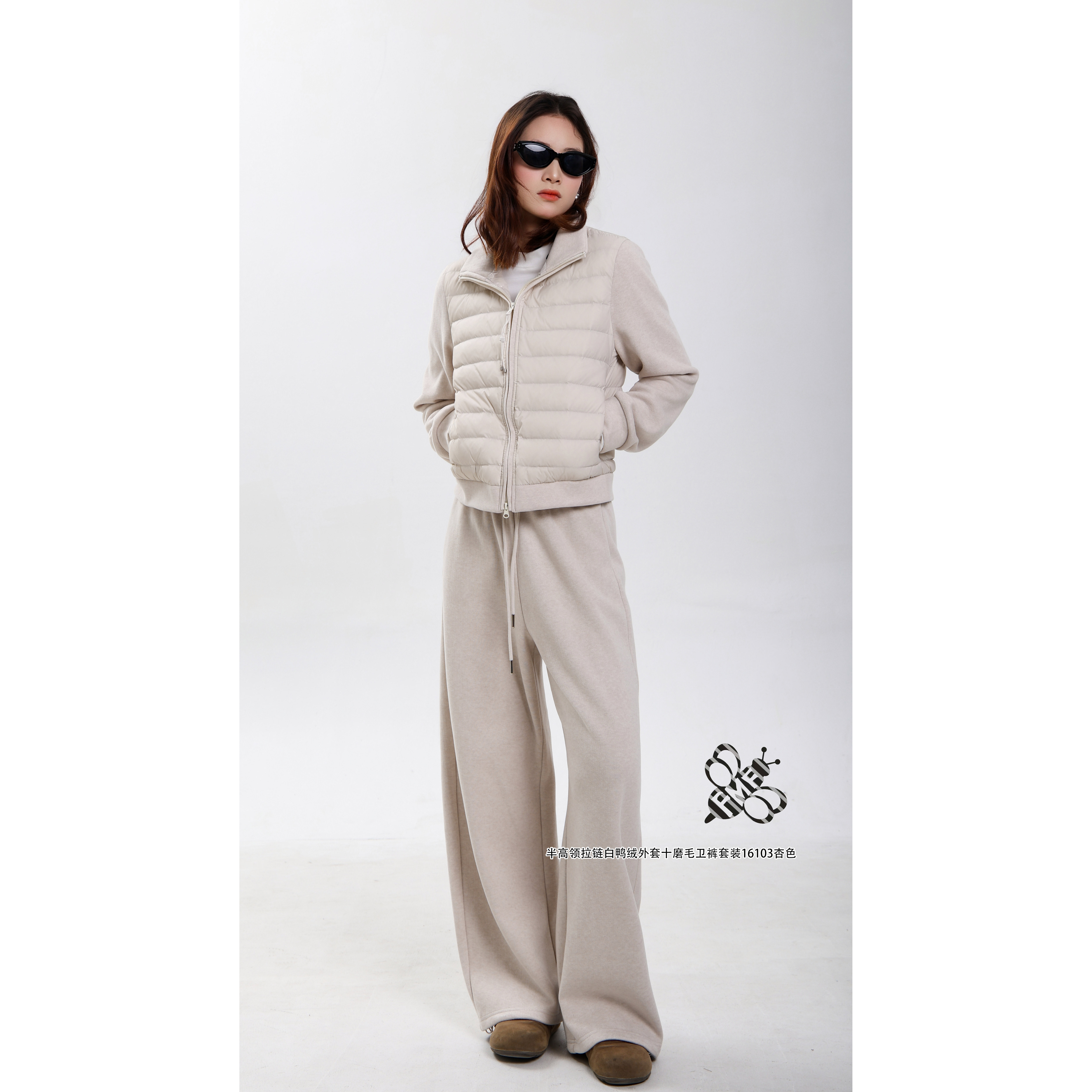 S Jayova欧洲站2025秋冬新女16103半高领鸭绒外套磨毛阔腿裤套装,女装/女士精品,时尚套装,淘宝优惠券,粉丝福利购,淘宝优惠卷