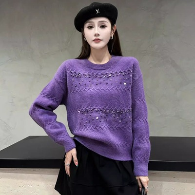圆领亮片柔软温柔风百搭毛衣
