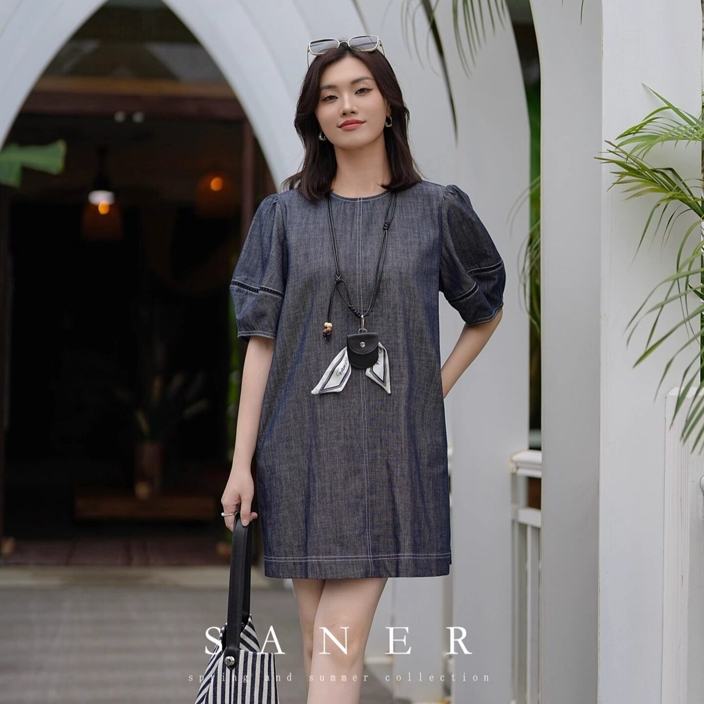 特价SANER女装2025夏季新款823828韩版宽松显瘦百搭牛仔连衣裙女