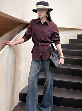 .特价DI-SUI欧洲站2025秋冬新款女装21086花卉刺绣羊毛时尚衬衫