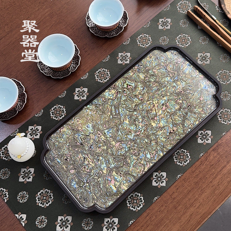 聚器堂创意大漆电木螺细长方形干泡盘家用托盘珐琅彩茶盘隔热茶台