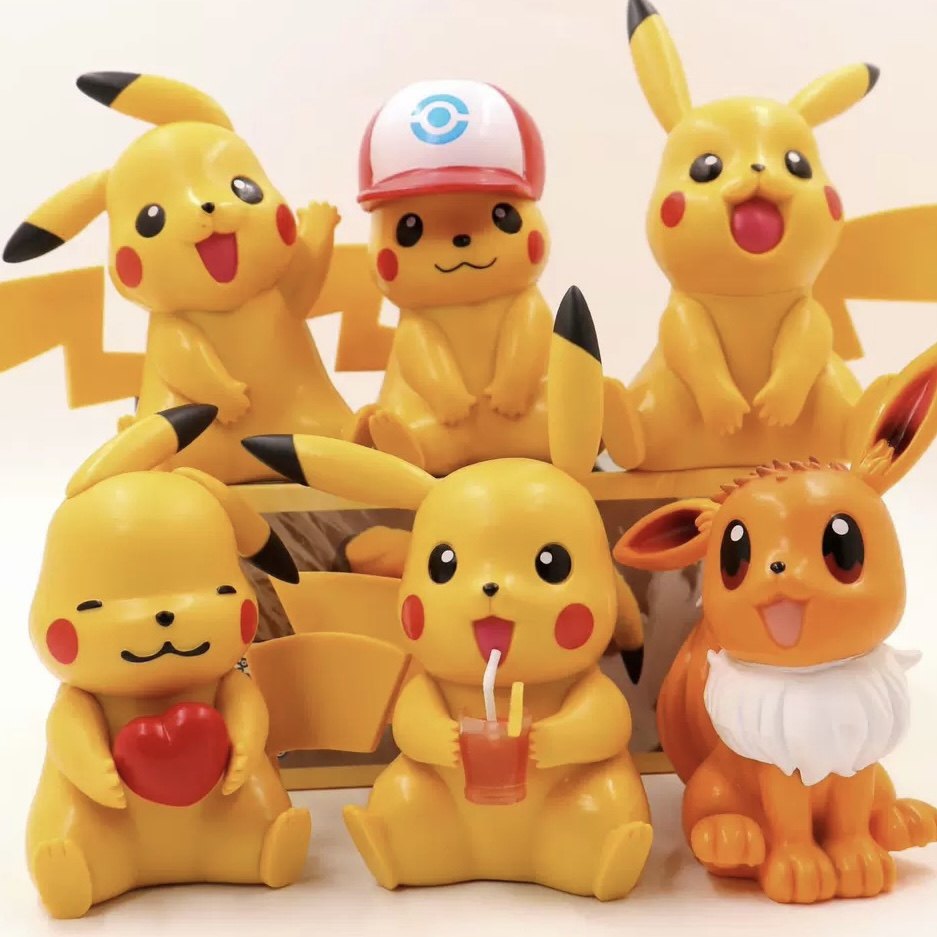 宠物小精灵可乐皮卡比卡丘爱心招手伊布坐姿盲盒手办桌面摆件
