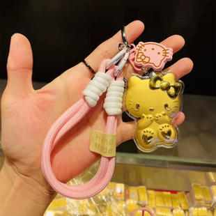 爆款黄金helloKitty猫手机挂绳钥匙扣Kt猫包包挂饰汽车挂件伴手礼
