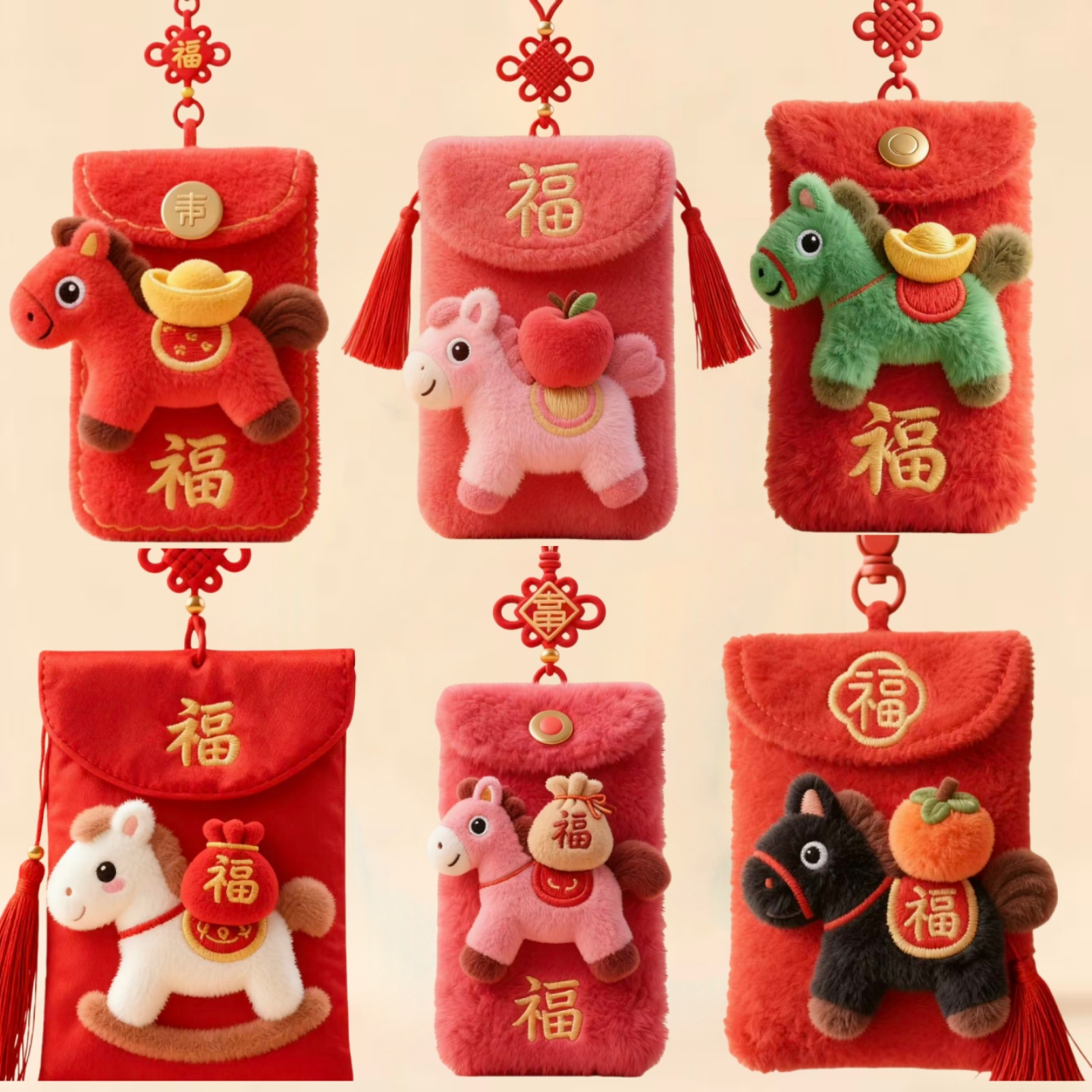 2026马年吉祥物红包小马到成功挂件毛绒挂饰福气满满礼物压岁钱包