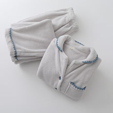 时尚贝壳边贴布睡衣套装女生冬厚实珊瑚绒开衫长袖长裤保暖家居服