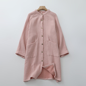 长袖 睡裙女秋冬四层纯棉纱圆领连衣裙加厚纯棉绉布一体家居服 开衫