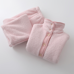 羊羔绒家居服 长裤 护颈保暖两用高领睡衣男女士加厚珊瑚绒开衫 长袖