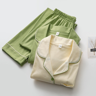 家居睡眠服套装 文艺森系纯色睡衣女纯棉春夏薄款 日系开衫 长裤 长袖