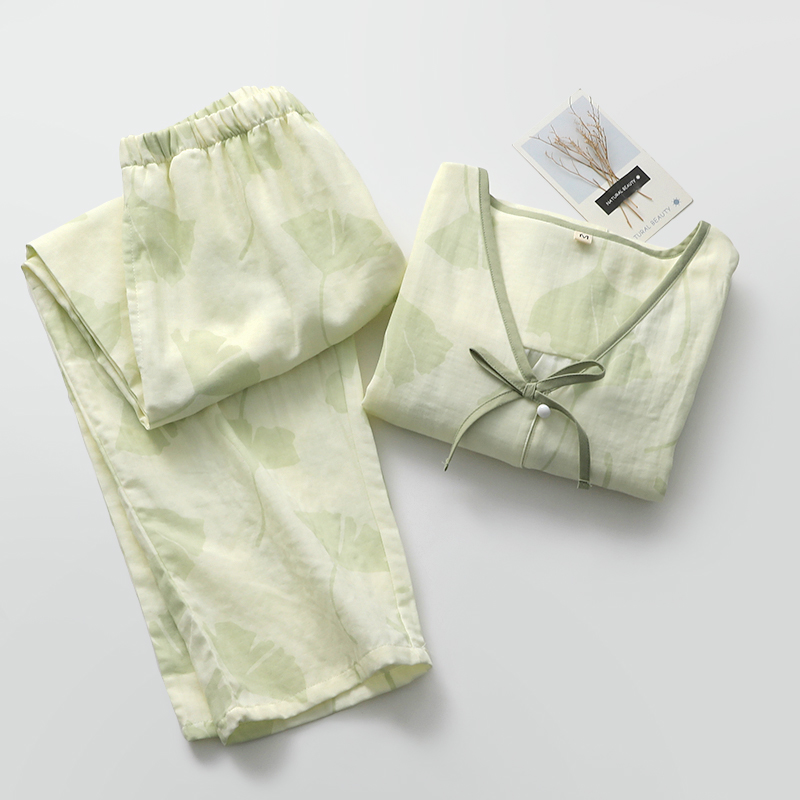 女纯棉纱国风蝴蝶结睡衣清新