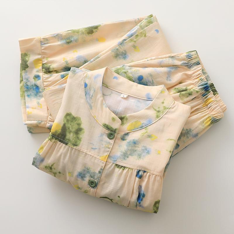 女士水墨竹节棉睡衣黄花