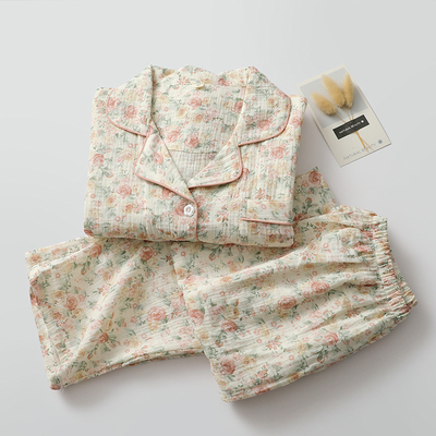 女纯棉纱碎花睡衣长袖