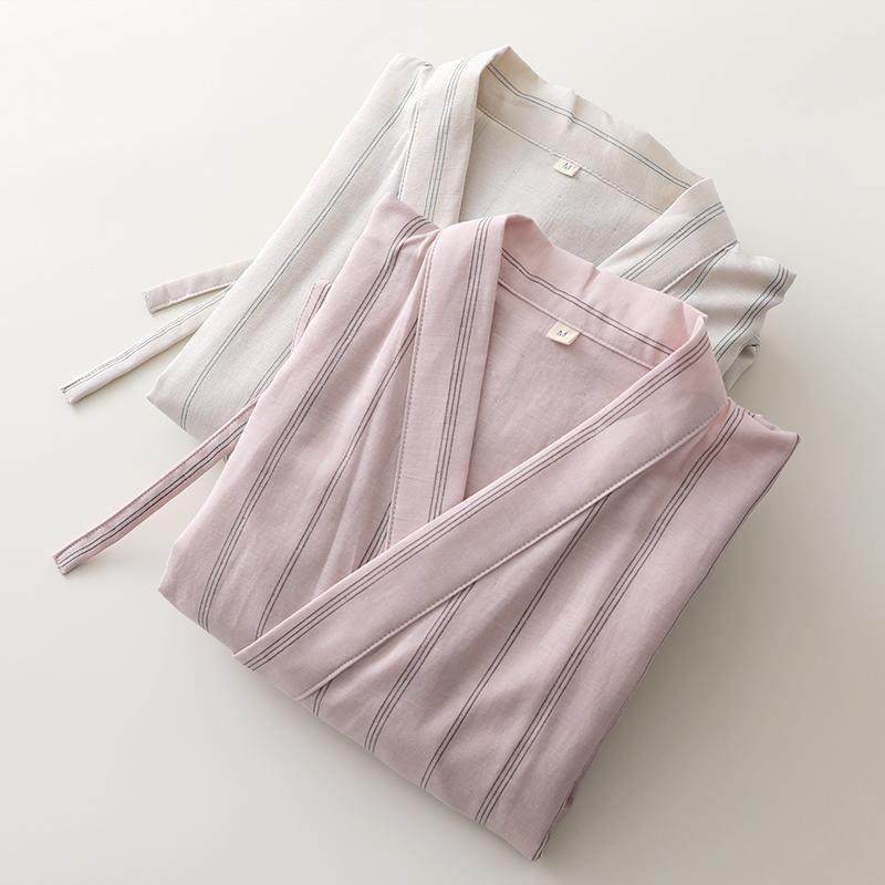 国风汉服睡袍男女纯棉纱文艺条纹七分袖家居浴袍四季薄款情侣晨袍,女士内衣/男士内衣/家居服,睡袍/浴袍,淘宝优惠券,粉丝福利购,淘宝优惠卷