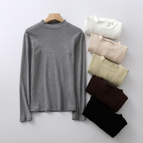 基础款半高领单件上衣女士春秋冬软糯德绒薄款打底保暖秋衣可外穿