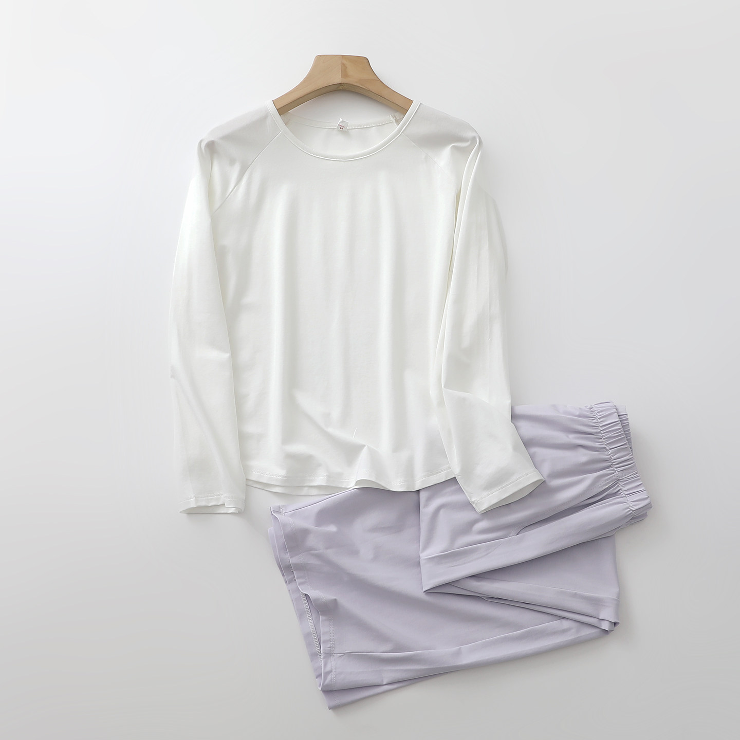 时尚兰精莫代尔长袖长裤睡衣女生套头春秋运动收腰家居服可外穿薄