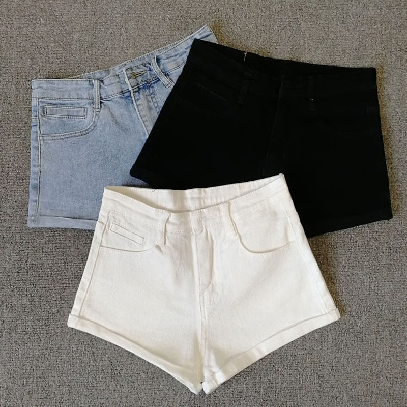 黑色显瘦牛仔短裤女外穿夏季新款宽松高腰a字弹力卷边ins潮阔腿裤