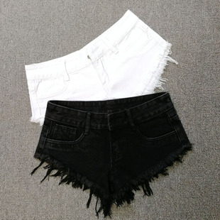 黑色毛边牛仔短裤女夏季夜店酒吧新款性感齐腰包臀超短裤低腰热裤