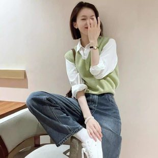 早秋搭配一整套盐系穿搭高级感微胖减龄韩剧女主马甲衬衫三件套装