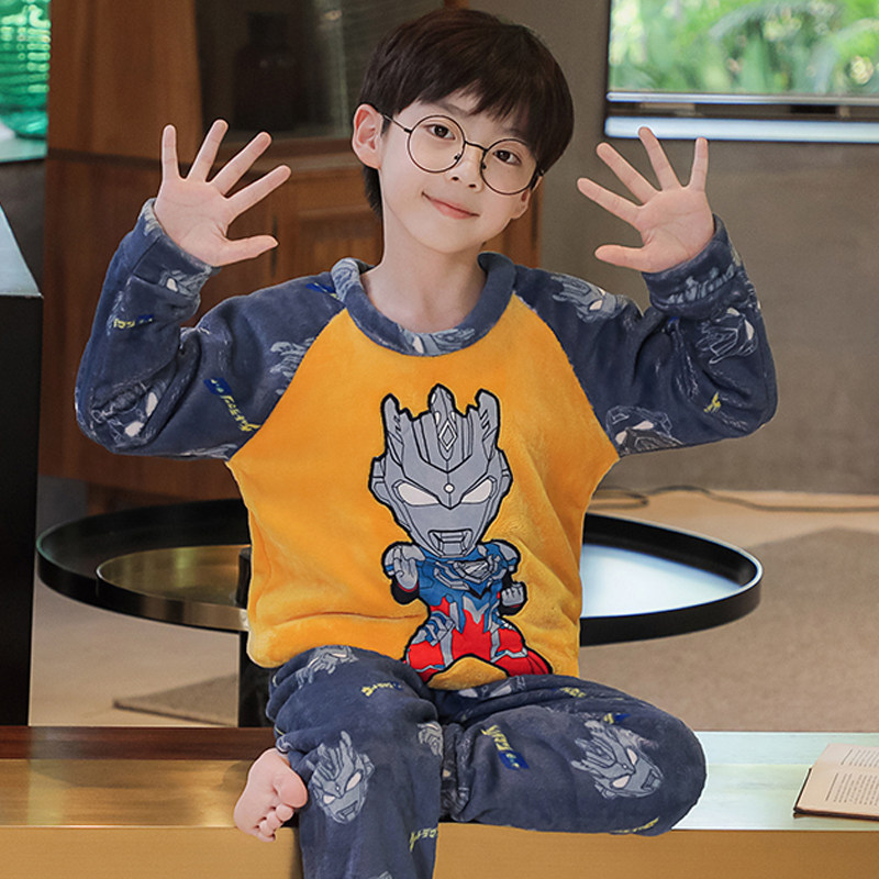 얇은 어린이 산호 벨벳 잠옷 소년 가을 겨울 13 세 15 세 소년 플란넬 겨울 중년 어린이 울트라 맨