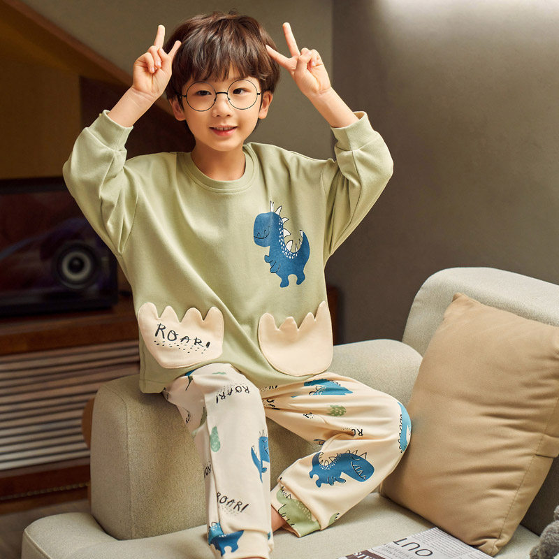 아동 잠옷 소년 봄 가을 순면 긴팔 2024 새 소년 중학생 및 청소년 겨울 가정복
