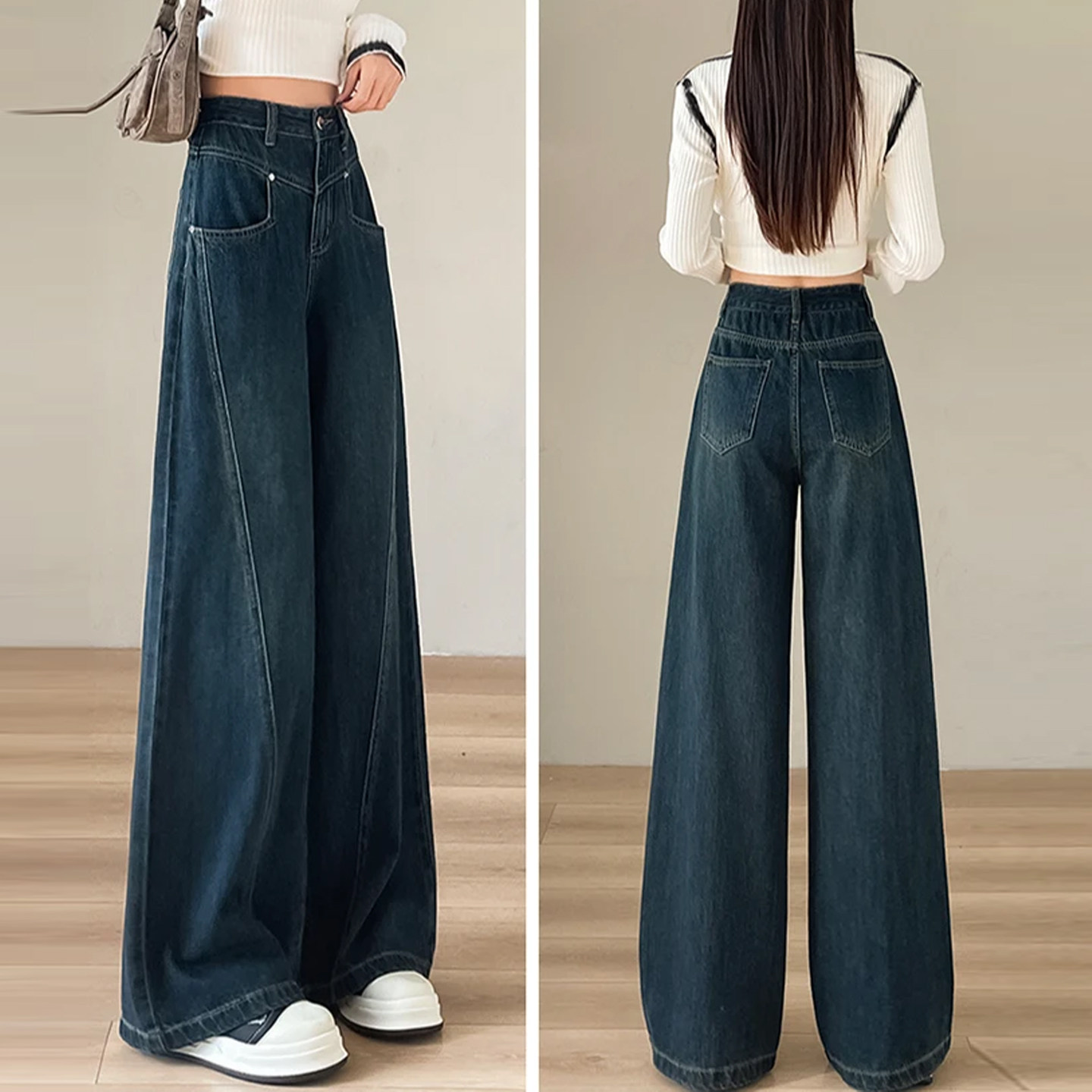 2025年秋季高腰显高显瘦阔腿裤百搭女时尚垂感洋气牛仔裤休闲裤