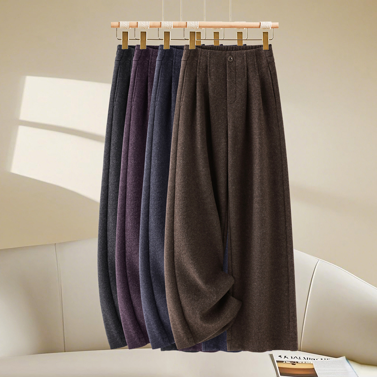 高腰加厚毛呢窄版阔腿裤女2025秋冬新款宽松显瘦百搭休闲垂感长裤,女装/女士精品,休闲裤,淘宝优惠券,粉丝福利购,淘宝优惠卷