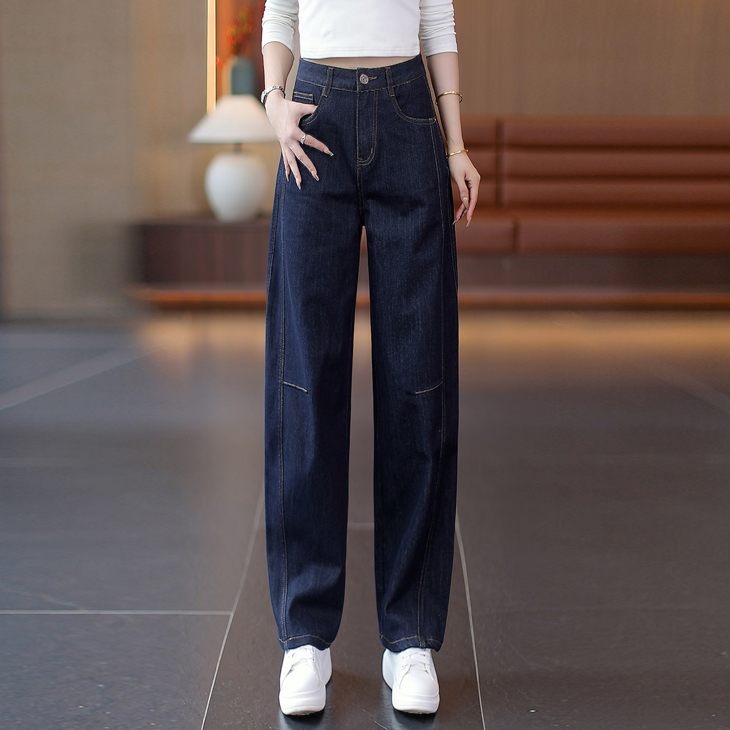 丹宁蓝牛仔阔腿裤女2025春夏季新款显瘦百搭宽松垂坠感复古弯刀裤,女装/女士精品,牛仔裤,淘宝优惠券,粉丝福利购,淘宝优惠卷