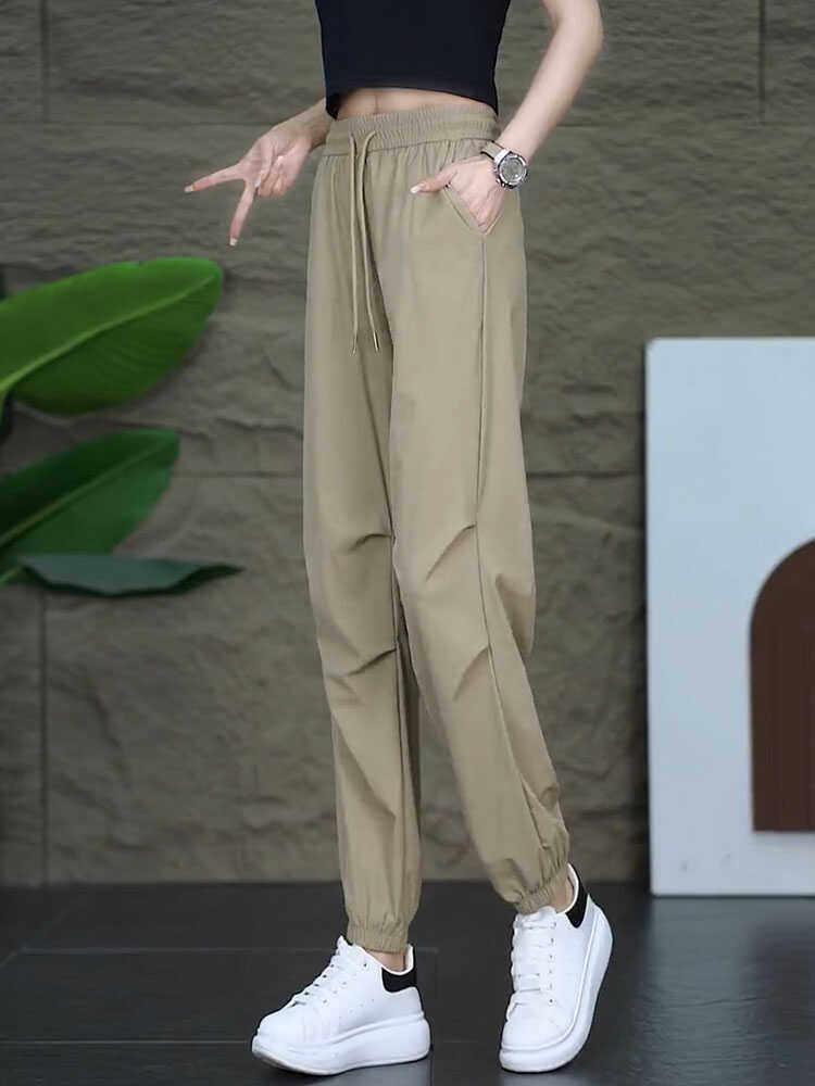 百搭新款冰丝休闲夏天九分工装裤