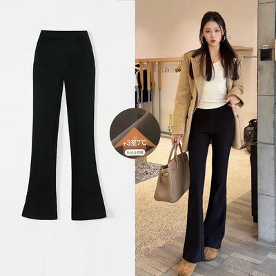 黑色加绒微喇裤女2025秋冬新款