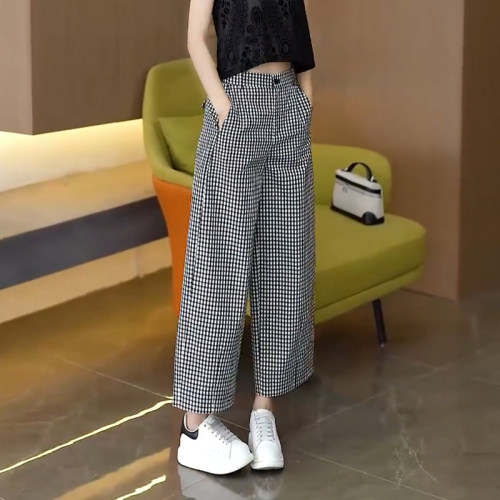 亚麻格子裤子女2026新款弯刀裤