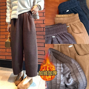 “羊绒奶奶裤”加厚冬款轮廓感极简奶奶裤中高腰加绒保暖休闲裤子