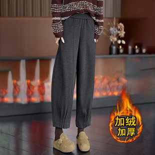 加绒加厚毛呢灯笼裤女秋冬高腰垂感呢子镰刀裤休闲哈伦奶奶萝卜裤