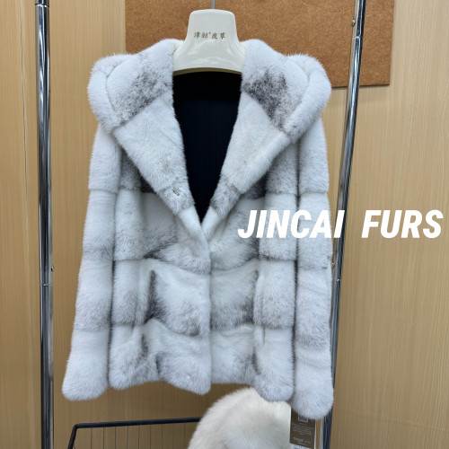 津彩 · 新款风雪帽横排水貂女款貂皮大衣外套冬季百搭