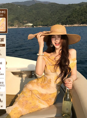 木子李的李氛围感无袖荡领雪纺连衣裙显白垂感收腰包臀鱼尾长裙夏