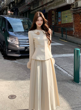 木子李的李高级感小香风套装长袖收腰外套呢子上衣半身裙两件套冬