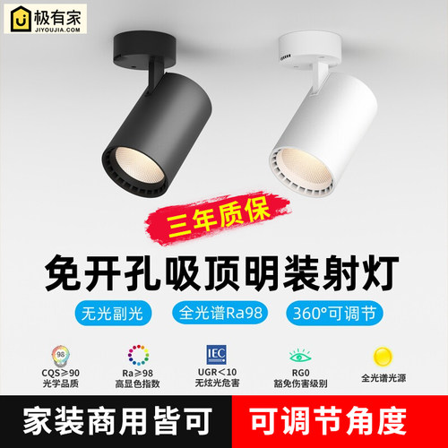 明装射灯可调角度单个家用小吸顶式轨道灯聚光射灯LED天花灯筒灯