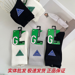 副歌女袜中高筒运动袜皮标百搭纯色网眼抑菌棉袜显瘦舒适春秋女袜