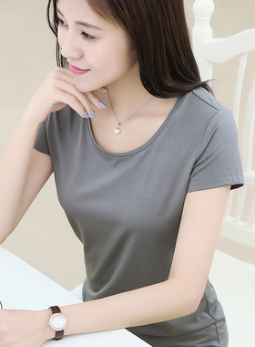 莫代尔短袖纯色半袖木代尔白色t恤修身显瘦上衣黑色圆领薄款体恤
