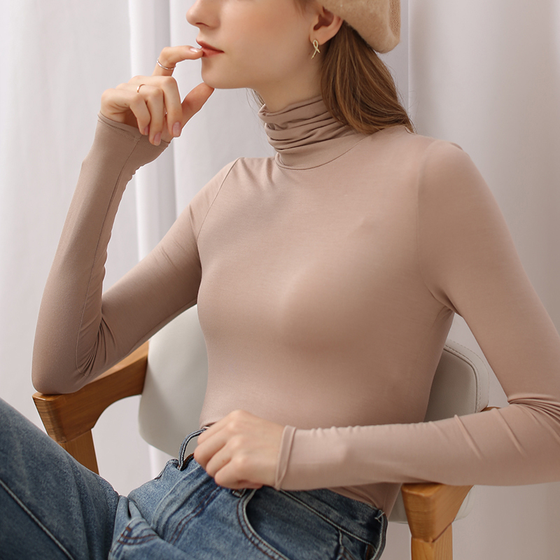 秋冬高领打底女上衣长袖薄款