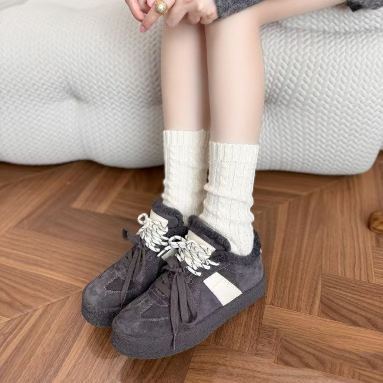 真皮厚底德训鞋女双鞋带休闲