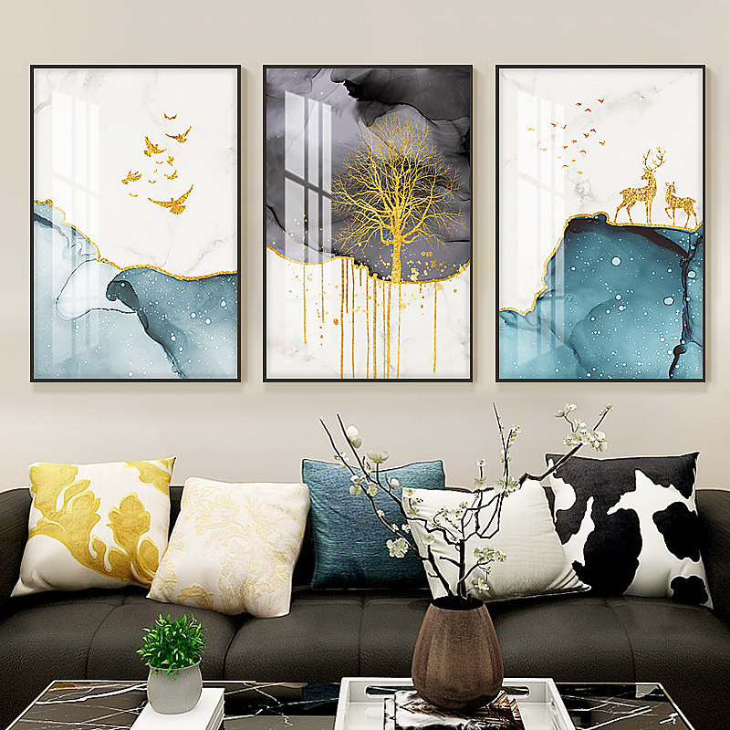 北欧风格客厅装饰画现代简约沙发背景墙壁画轻奢三联卧室晶瓷挂画